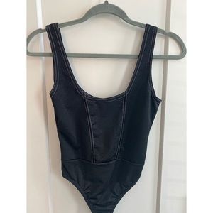 PrettyLittleThing Black bodysuit, white st…